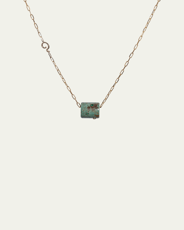 14K Yellow Gold Emerald Green Turquoise Snow Globe Necklace